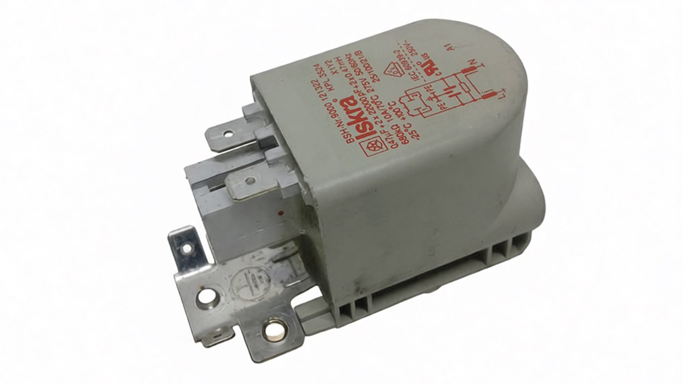 Конденсатор сетевой для стиральной машины BOSCH 623842, 622614, 623831 (ISKRA, 9000565180, KPL3524, 0,47mf, 680KO, 275V)