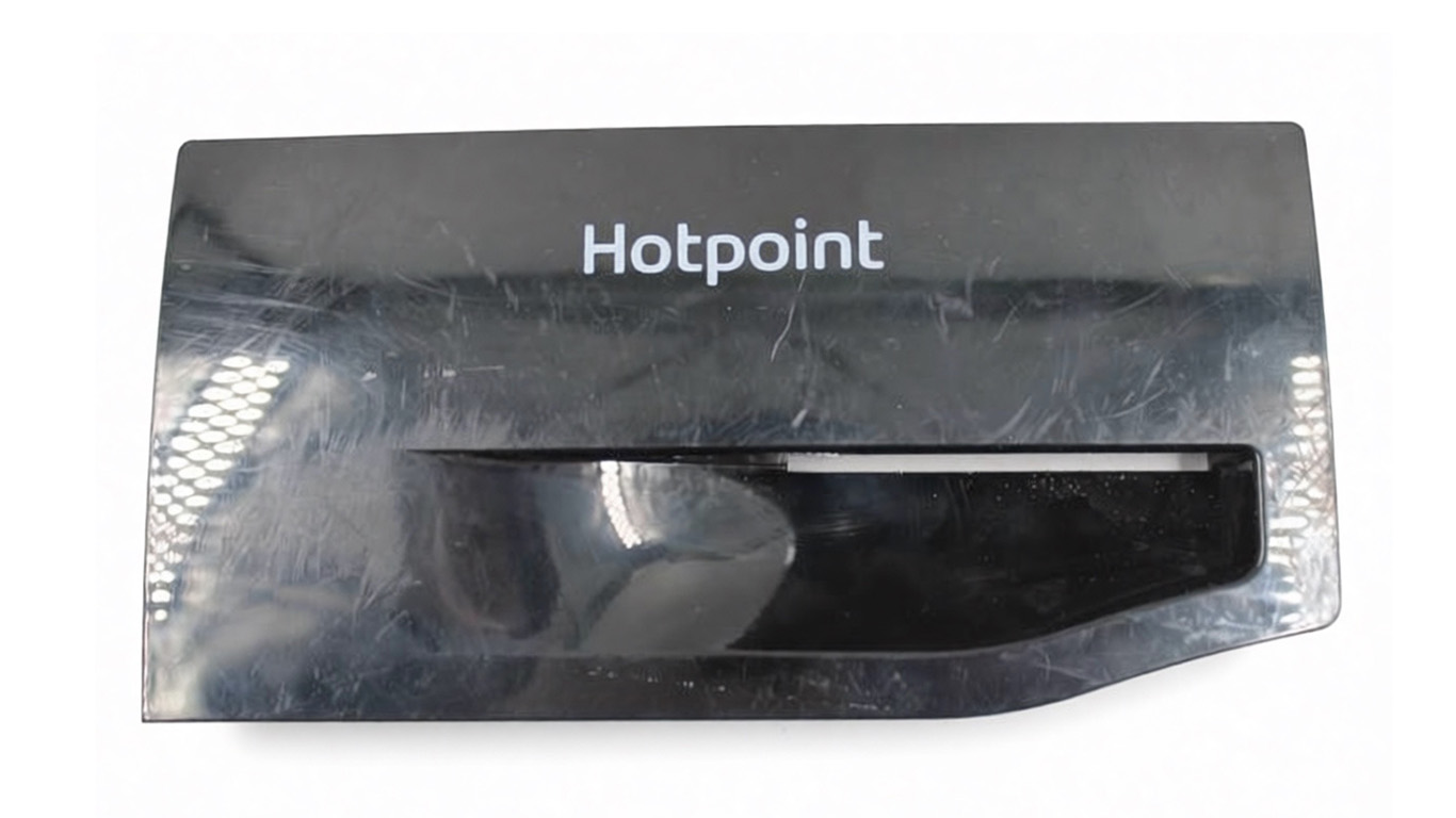 Крышка бункера порошка для стиральной машины HOTPOINT 90000486 (цвет: черный, информация на панели W11215195, W11215207, размер панели 214мм/110мм, 95мм)